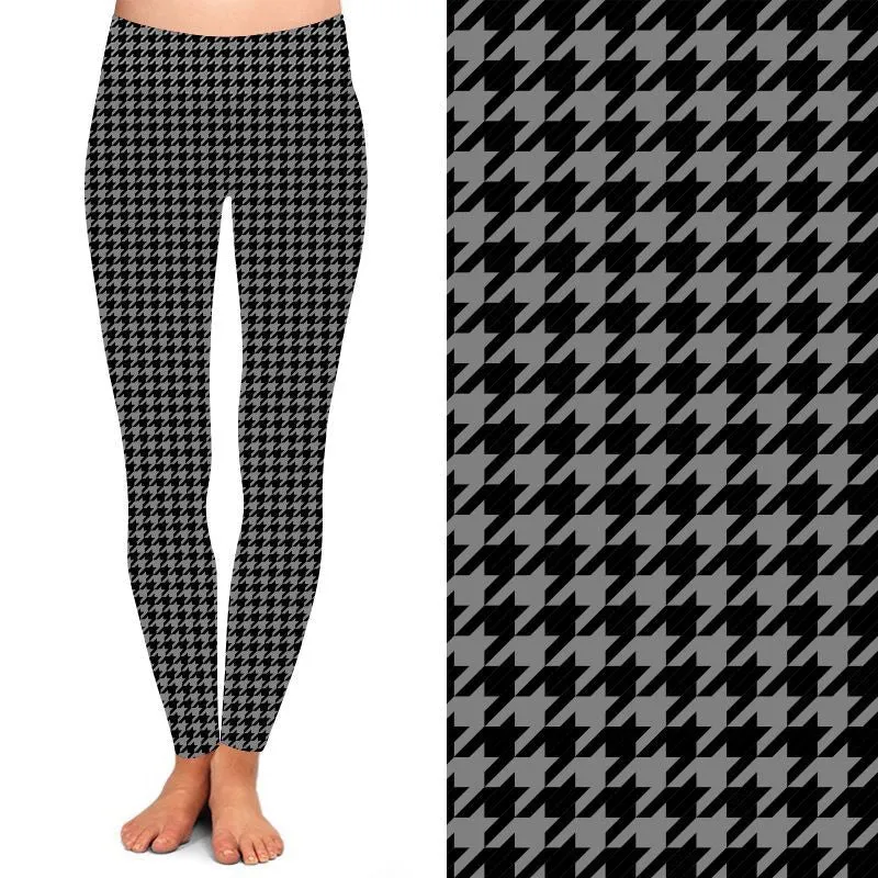 24/7 Full Length Leggings –  Mono Houndstooth Halloween Pattern