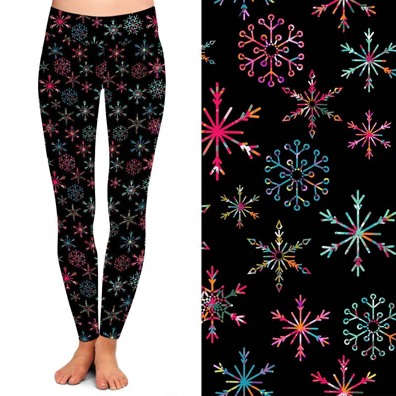 24/7 Full Length Leggings – Rainbow Snowflake Christmas Pattern