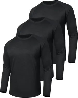 3 Pack Long Sleeve Shirts for Men - Dry Fit Moisture Wicking UV Sun Protection T-Shirts for Fishing Workout Athletic