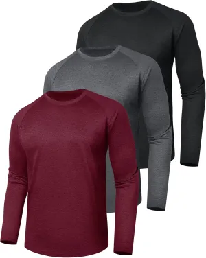 3 Pack Long Sleeve Shirts for Men - Dry Fit Moisture Wicking UV Sun Protection T-Shirts for Fishing Workout Athletic
