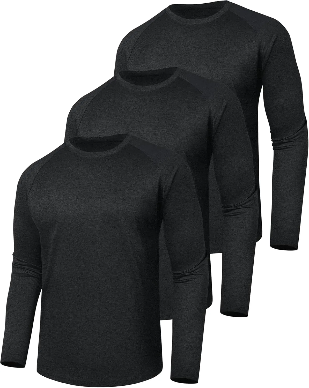 3 Pack Long Sleeve Shirts for Men - Dry Fit Moisture Wicking UV Sun Protection T-Shirts for Fishing Workout Athletic