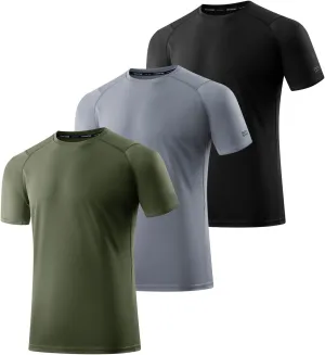 3 Pack Men Workout Shirts Quick Dry UPF 50  Sun Protection Moisture Wicking Short Sleeve Athletic T-Shirts Rash Guard