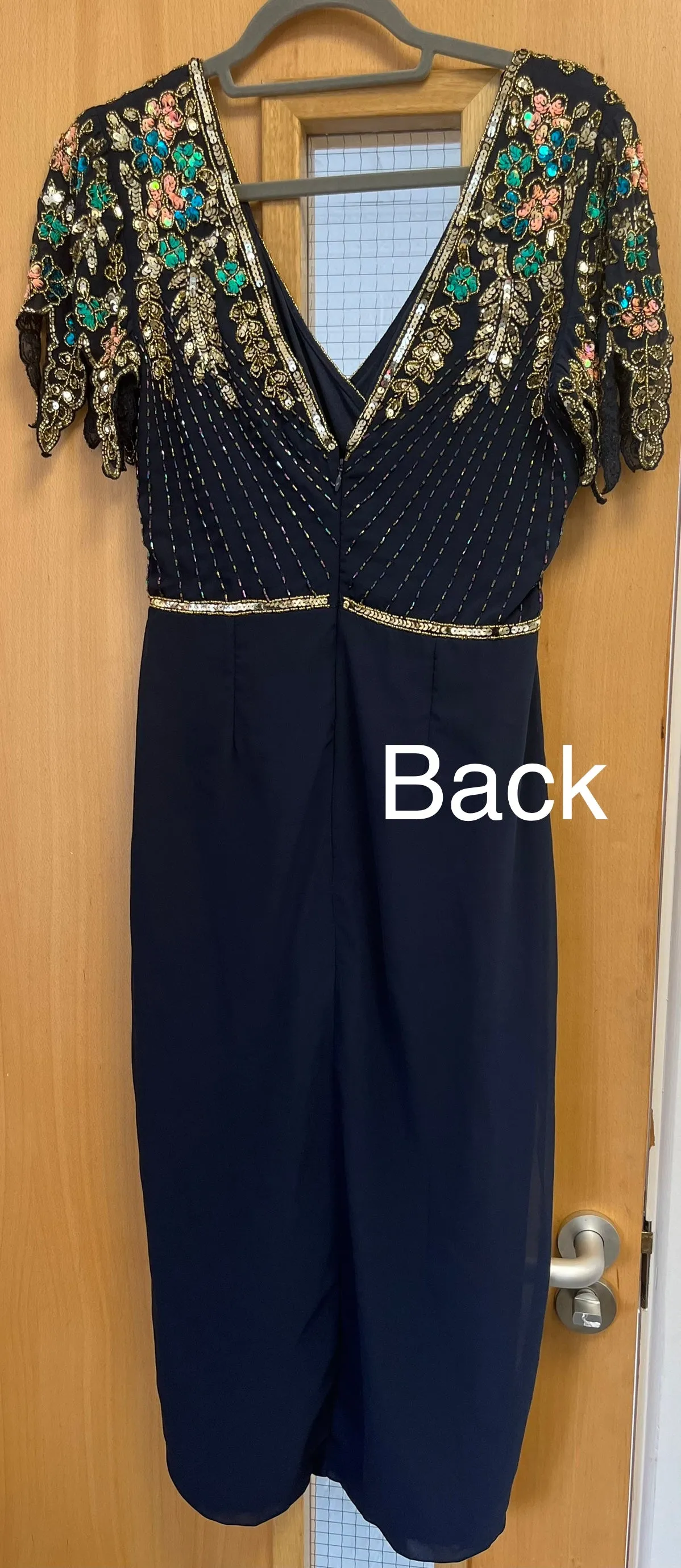 4-A1621 Navy Embellished Wrap Skirt Dress
