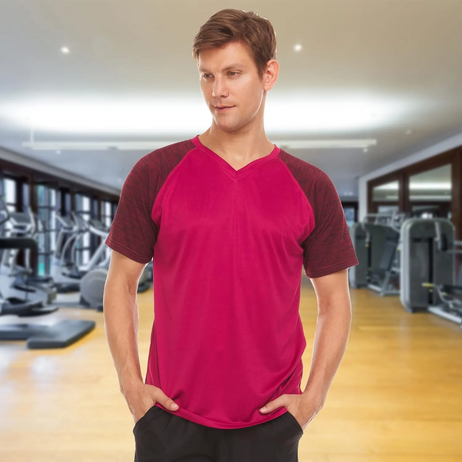 4 Pack: Men's Workout Shirts Dry Fit, Moisture Wicking Active Athletic V-Neck Running & Gym Tshirts for Men, Reg & Oversized