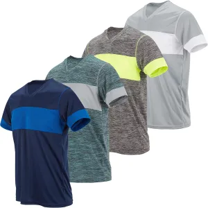 4 Pack: Men's Workout Shirts Dry Fit, Moisture Wicking Active Athletic V-Neck Running & Gym Tshirts for Men, Reg & Oversized