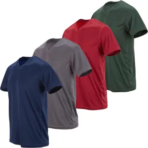 4 Pack: Men's Workout Shirts Dry Fit, Moisture Wicking Active Athletic V-Neck Running & Gym Tshirts for Men, Reg & Oversized