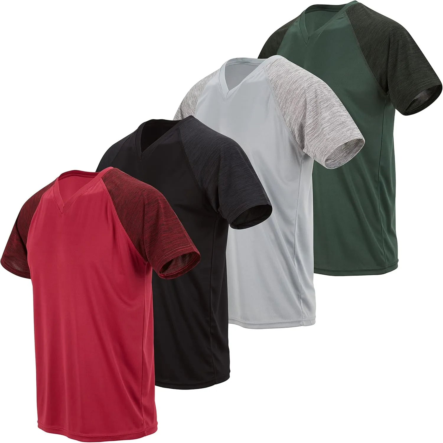 4 Pack: Men's Workout Shirts Dry Fit, Moisture Wicking Active Athletic V-Neck Running & Gym Tshirts for Men, Reg & Oversized
