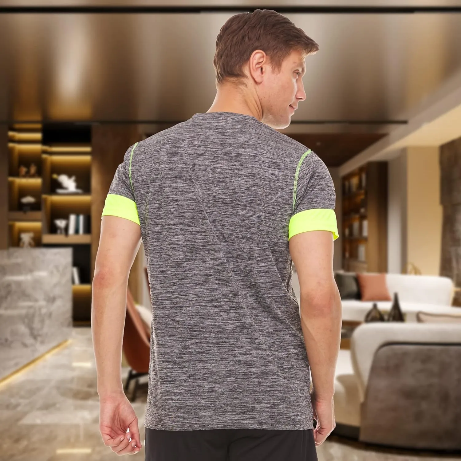 4 Pack: Men's Workout Shirts Dry Fit, Moisture Wicking Active Athletic V-Neck Running & Gym Tshirts for Men, Reg & Oversized