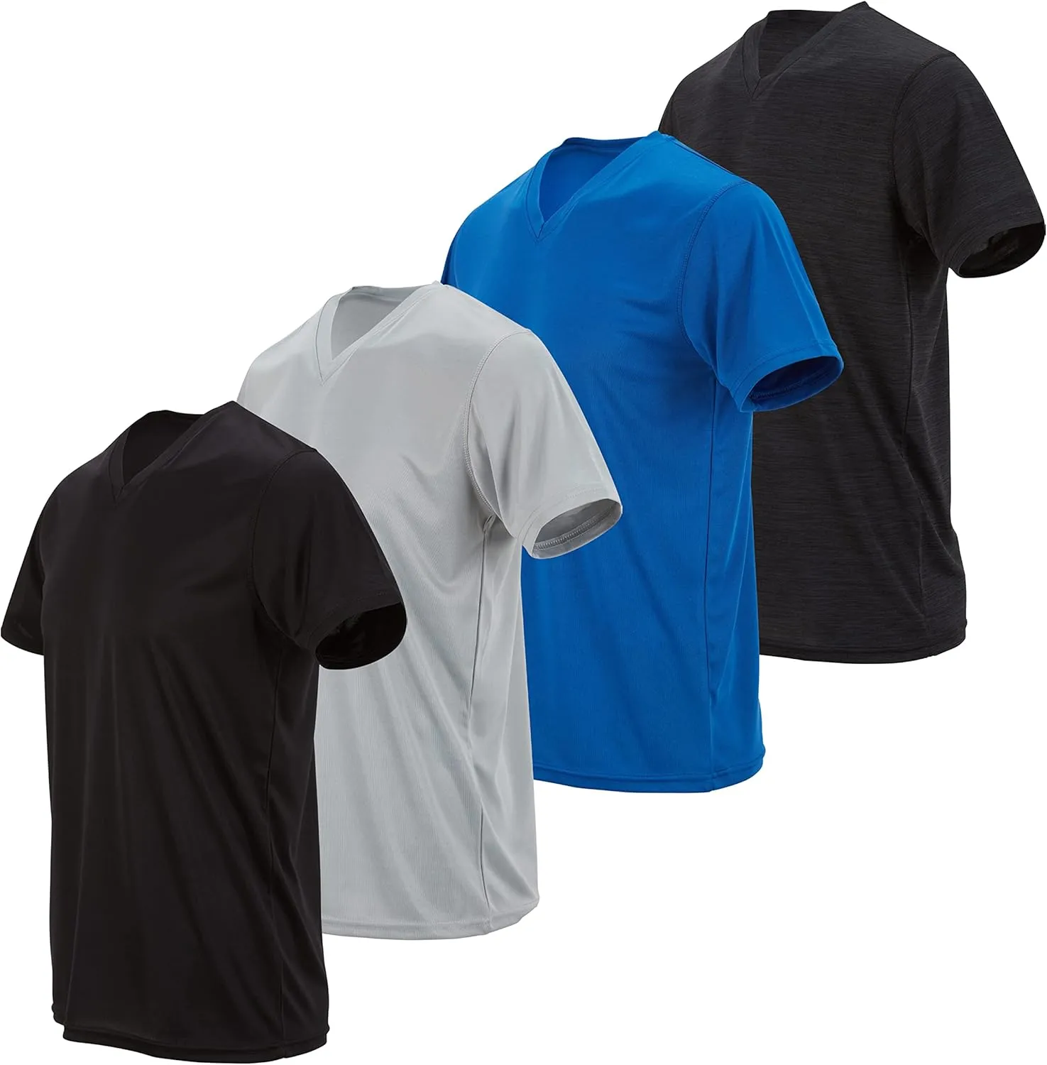 4 Pack: Men's Workout Shirts Dry Fit, Moisture Wicking Active Athletic V-Neck Running & Gym Tshirts for Men, Reg & Oversized