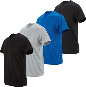 4 Pack: Men's Workout Shirts Dry Fit, Moisture Wicking Active Athletic V-Neck Running & Gym Tshirts for Men, Reg & Oversized