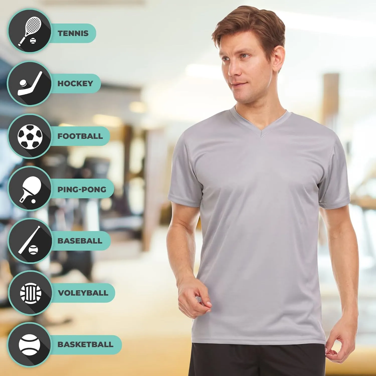 4 Pack: Men's Workout Shirts Dry Fit, Moisture Wicking Active Athletic V-Neck Running & Gym Tshirts for Men, Reg & Oversized