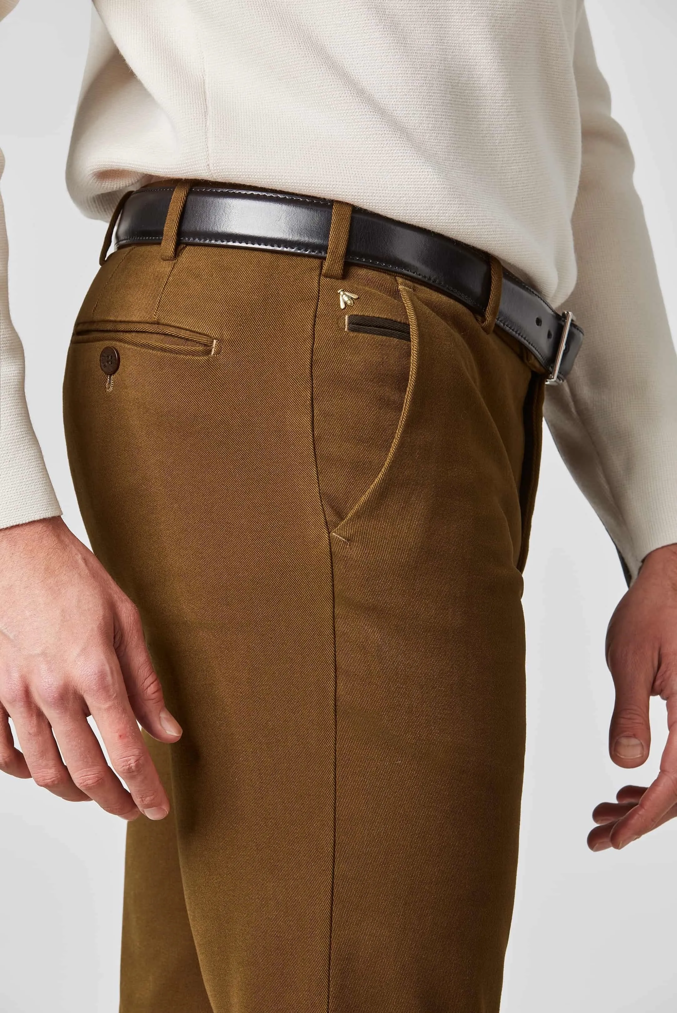 40% OFF - MEYER Exclusive Bonn Trousers - 8572 Luxury Twill Cotton Chino - Caramel - Size: 38 SHORT