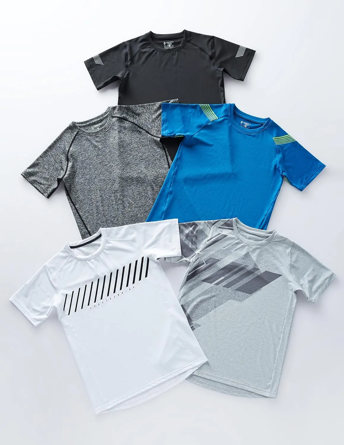 5 Pack Boys Athletic Shirts, Youth Activewear Dry Fit Tshirts for Kids, Short Sleeve Tees, Bulk Athletic Performance Clothing