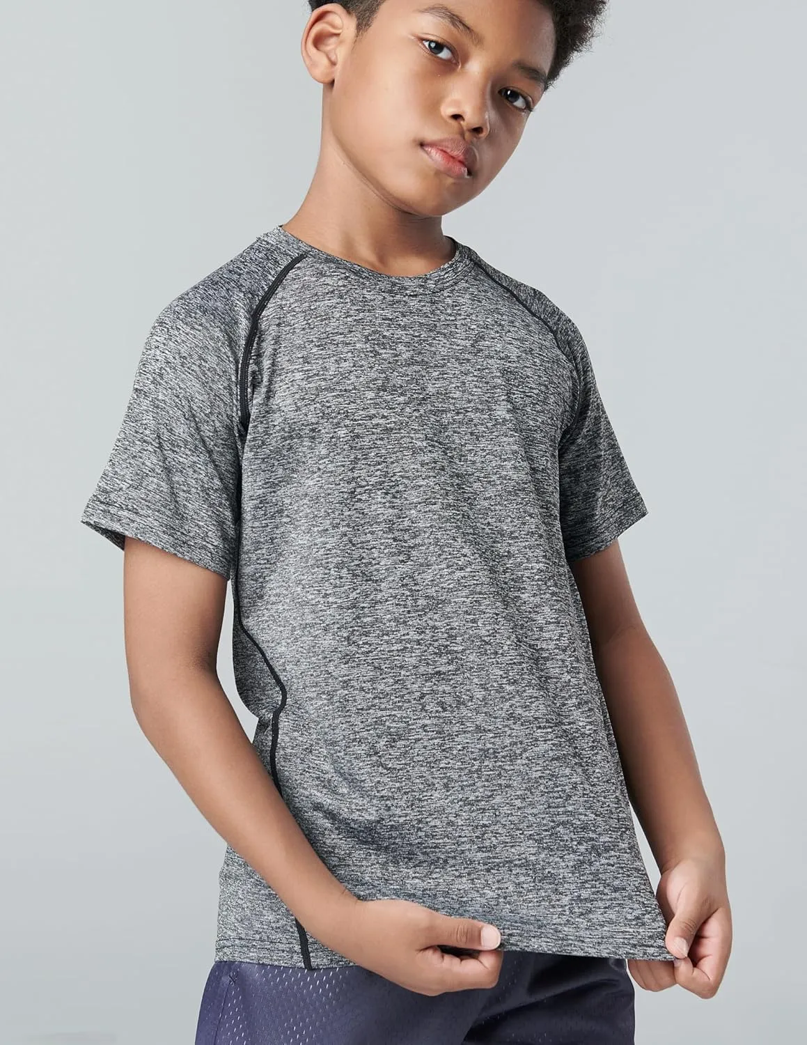 5 Pack Boys Athletic Shirts, Youth Activewear Dry Fit Tshirts for Kids, Short Sleeve Tees, Bulk Athletic Performance Clothing