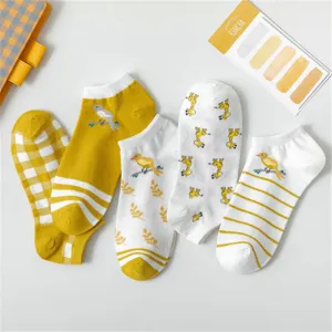 5 Pairs Women Socks Print Cartoon Bird Giraffe Harajuku Street Style Cotton Short Socks Female Casual Funny Ankle Socks Sox