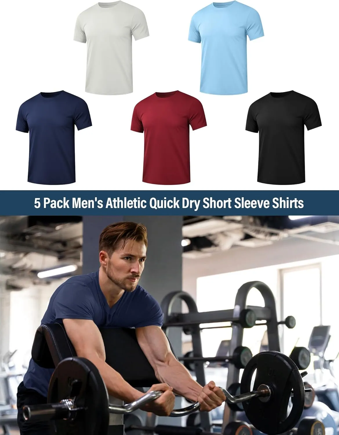 5/7 Pack Men's Dry Fit Workout Gym T Shirts, Short Sleeve Active Running Athletic Tee Tops