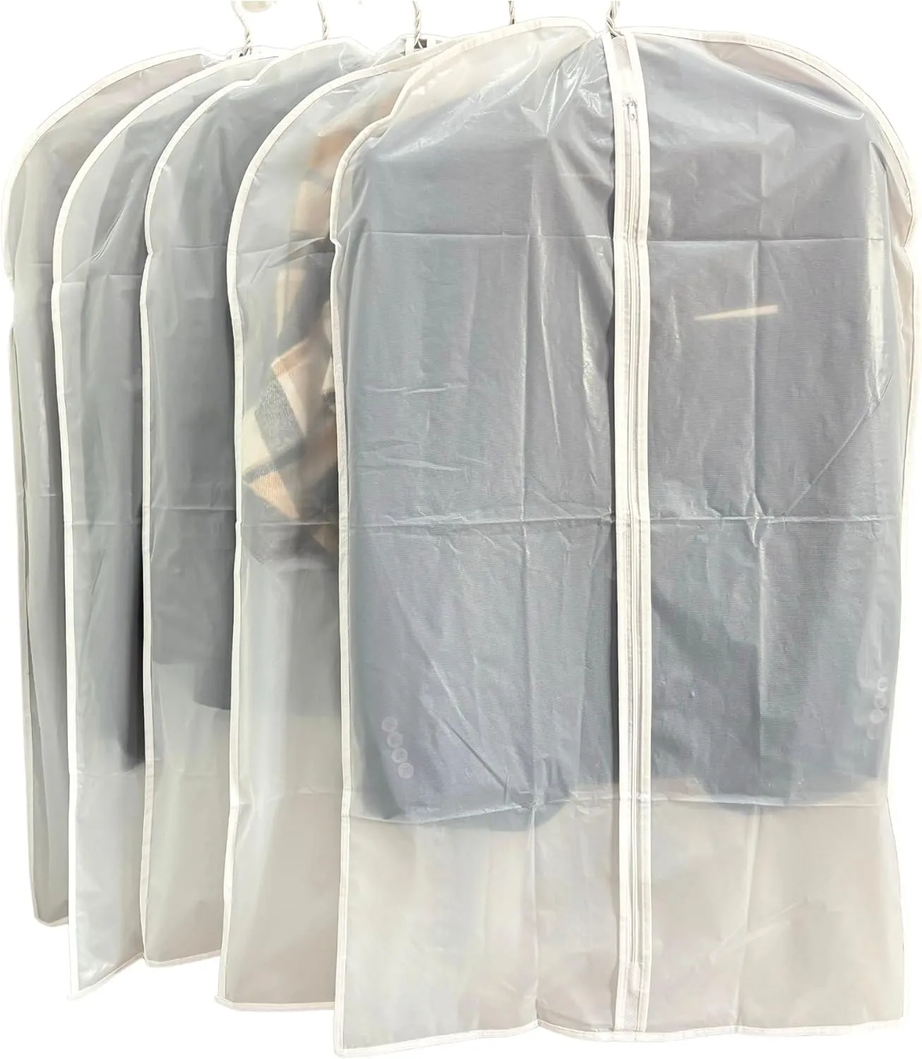 (5PCS,60x100cm) Zipper Plastic Garment Bags, Clear Clothing Protector Storage Carrier | Dust, Waterproof, Lightweight, Durable Clothes Covers for Hanging Closet Wardrobe Suit Jacket Dress Coat Travel