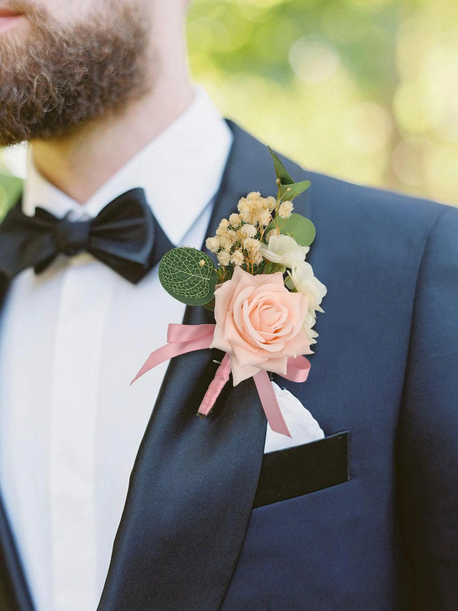 6Pcs Blush Pink & White Boutonnieres
