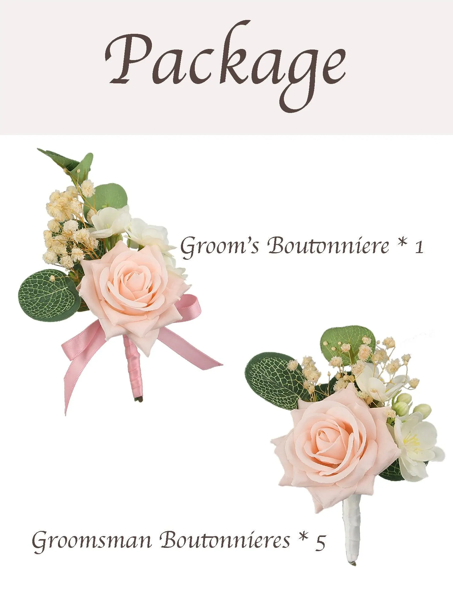 6Pcs Blush Pink & White Boutonnieres