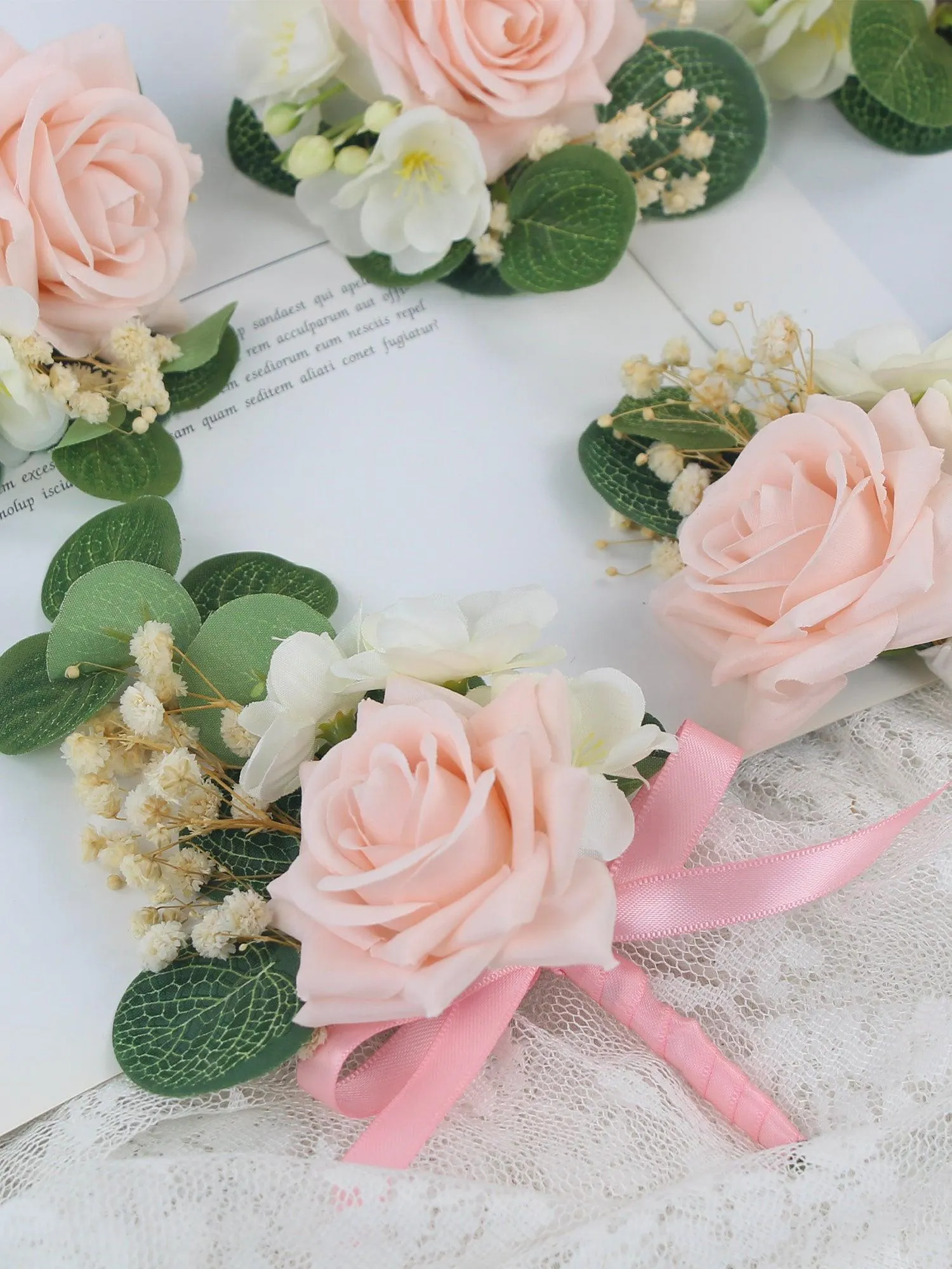 6Pcs Blush Pink & White Boutonnieres
