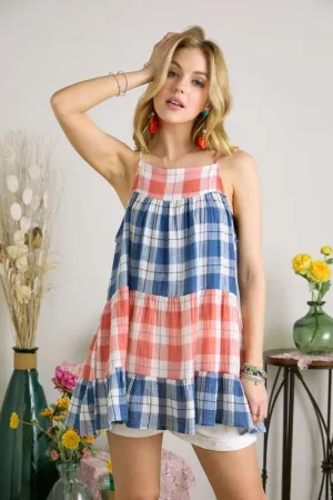 ADORA Plaid Tiered Babydoll Cami