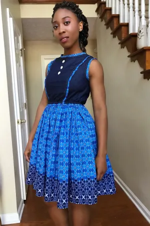 Afua African Print Denim Midi Dresses - Blue