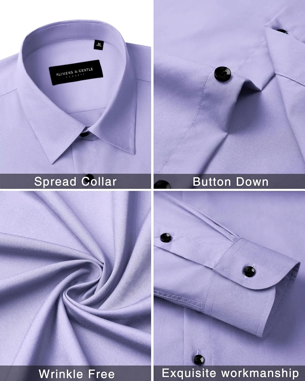 Alimens & Gentle Mens Dress Shirts Long Sleeve Wrinkle-Free Formal Shirts Wedding Dating Business Casual Button Down Shirt