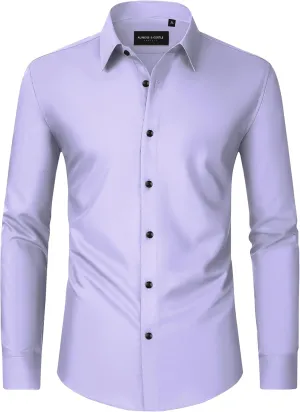 Alimens & Gentle Mens Dress Shirts Long Sleeve Wrinkle-Free Formal Shirts Wedding Dating Business Casual Button Down Shirt