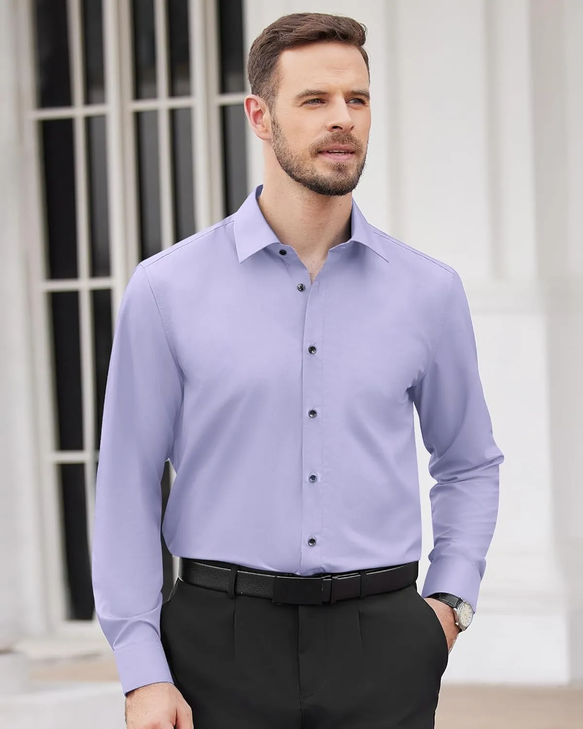 Alimens & Gentle Mens Dress Shirts Long Sleeve Wrinkle-Free Formal Shirts Wedding Dating Business Casual Button Down Shirt
