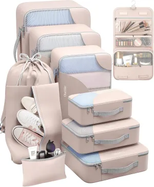 ALL INCLUDED 10 Set Durable Packing Cubes for Suitcases,Gifts for Women Mom, UPGRADED Anti-Tear Stitching, NEW Improved Luggage Packing Organizers for Travel Accessories (Beige)