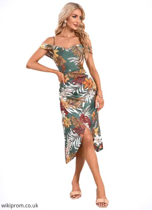 Amiah Ruffle Cowl Elegant A-line Satin Asymmetrical Midi Dresses SWKP0022307
