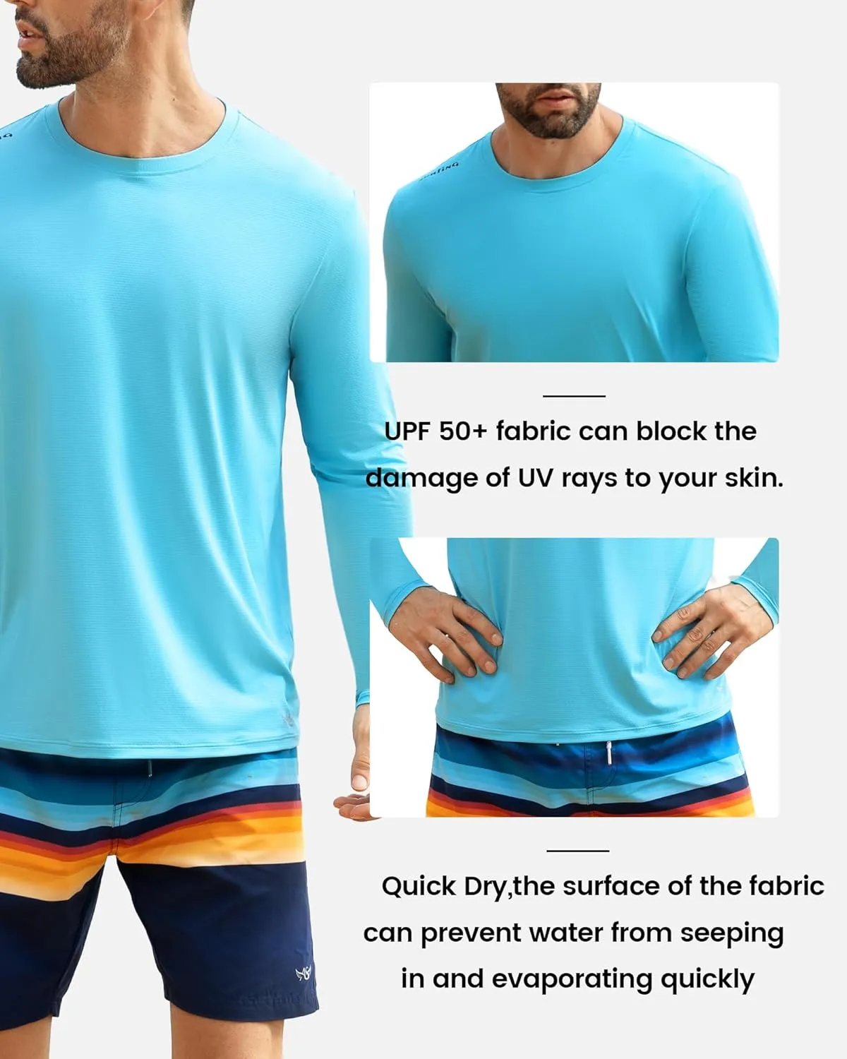Angel season Men's Rash Guard Shirts UPF 50  Long Sleeve Swim Shirts Quick Dry UV Sun Protection Lightweight