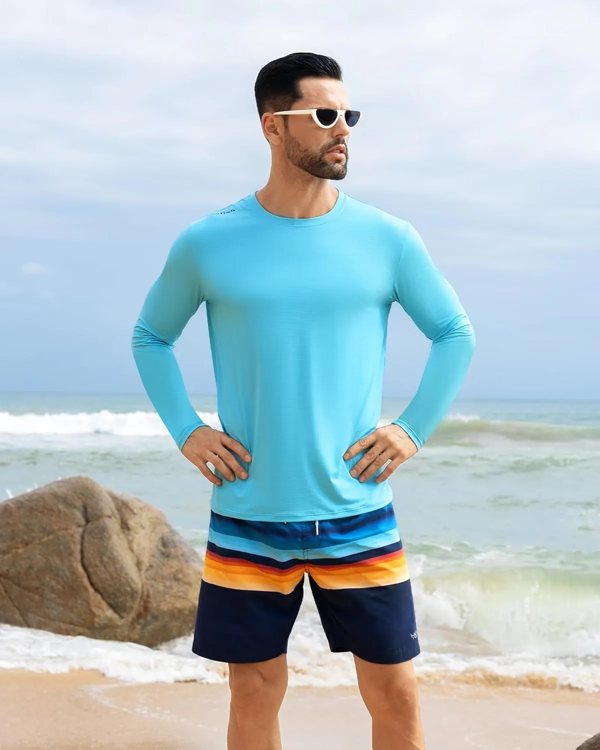Angel season Men's Rash Guard Shirts UPF 50  Long Sleeve Swim Shirts Quick Dry UV Sun Protection Lightweight