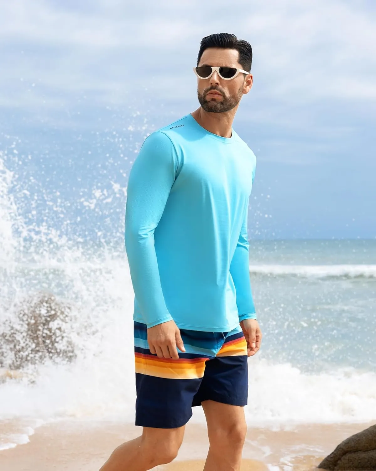 Angel season Men's Rash Guard Shirts UPF 50  Long Sleeve Swim Shirts Quick Dry UV Sun Protection Lightweight