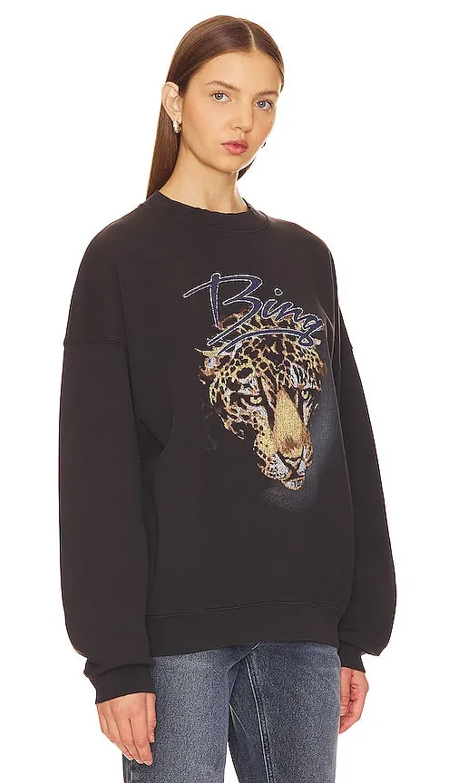 ANINE BING Harvey Leopard Crew in Black