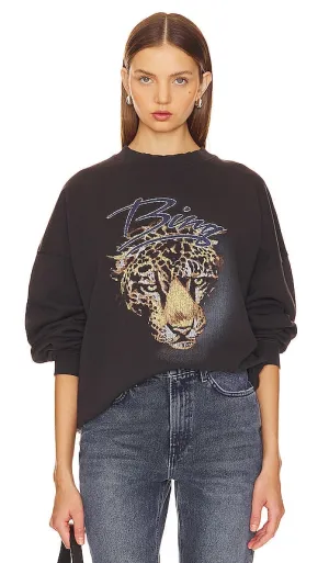 ANINE BING Harvey Leopard Crew in Black