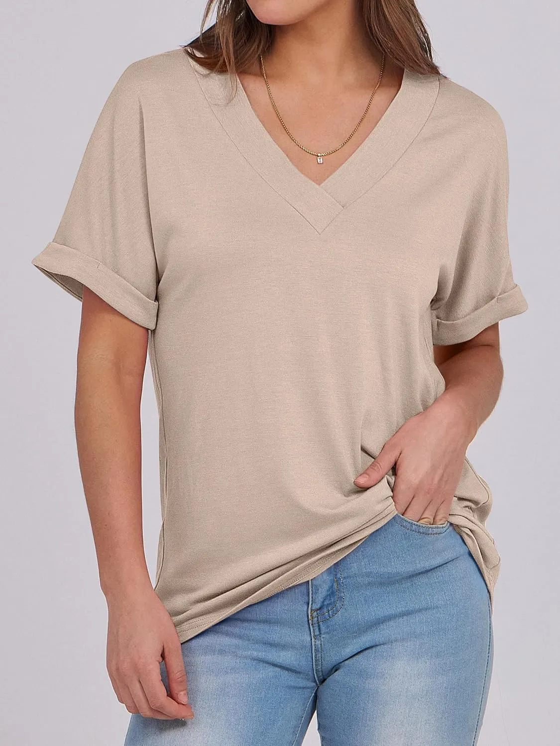 ANRABESS Womens T Shirts Short Sleeve V Neck Shirts Summer Loose Fit Dressy Tops Business Casual Blouses 2025 Basic Tees