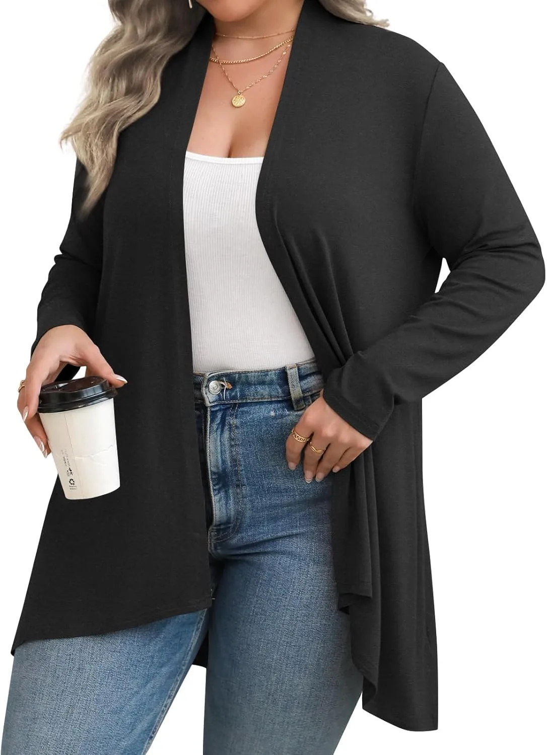 Anymiss Womens Plus Size Cardigan 2025 Spring Lightweight Jacket Summer Long Sleeve Kimono 1X-5X