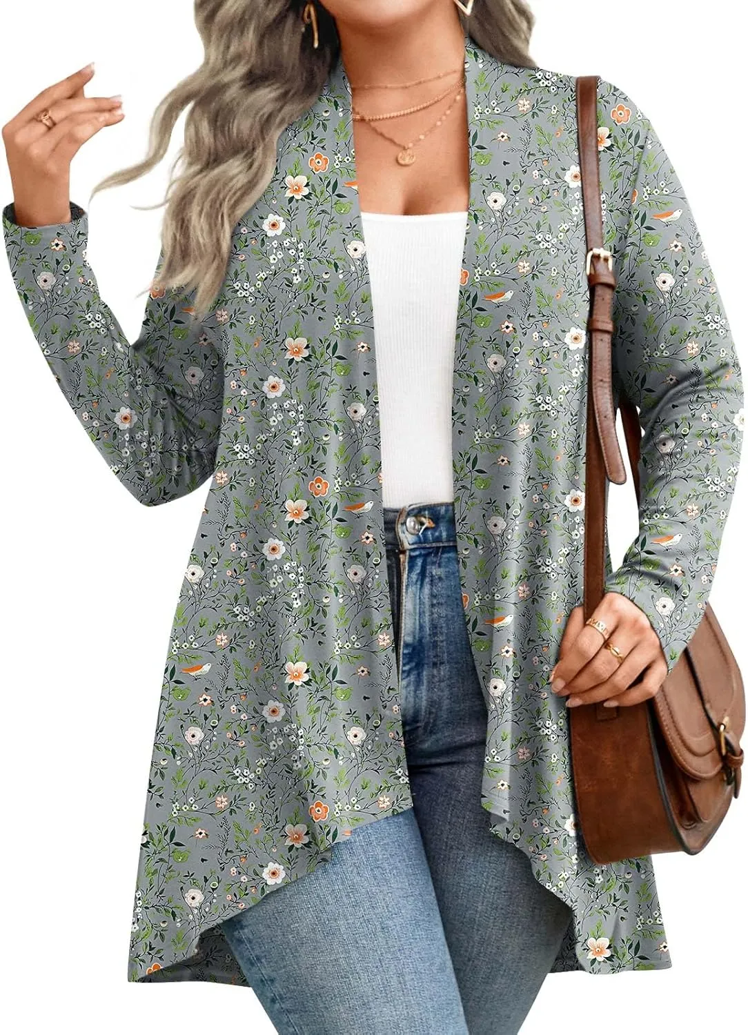 Anymiss Womens Plus Size Cardigan 2025 Spring Lightweight Jacket Summer Long Sleeve Kimono 1X-5X