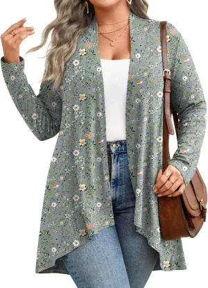 Anymiss Womens Plus Size Cardigan 2025 Spring Lightweight Jacket Summer Long Sleeve Kimono 1X-5X