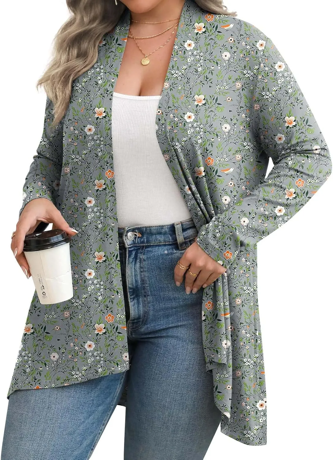 Anymiss Womens Plus Size Cardigan 2025 Spring Lightweight Jacket Summer Long Sleeve Kimono 1X-5X