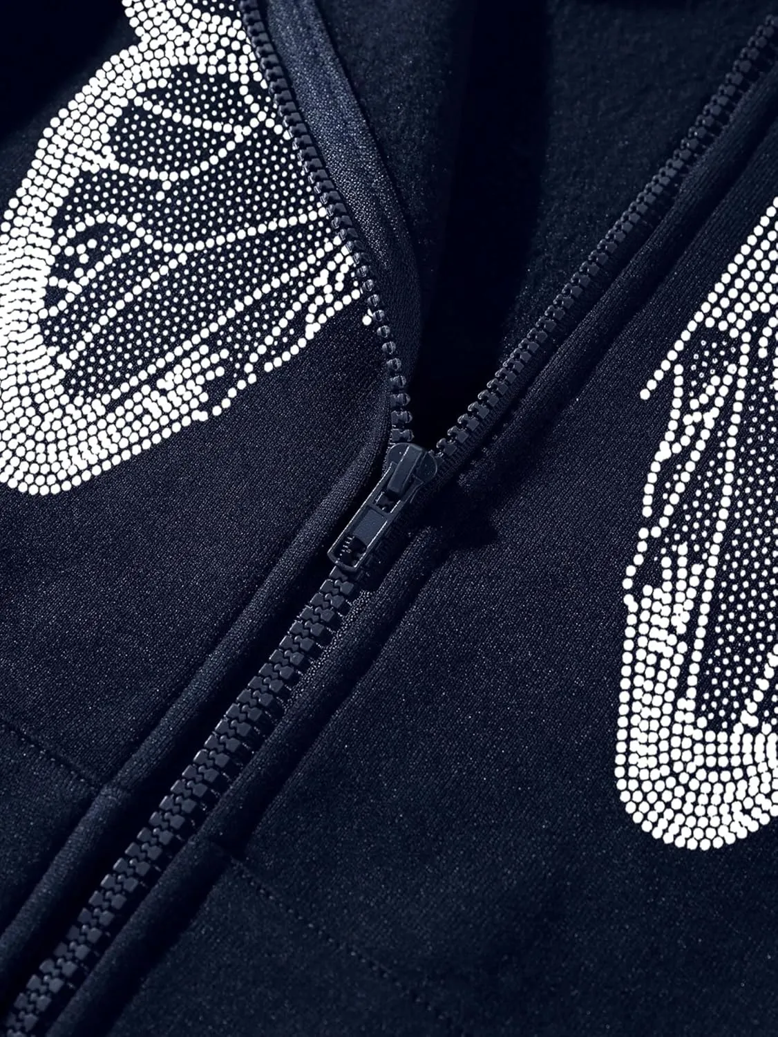 Aobiono Women Men Y2K Zip Up Oversized Hoodie Butterfly Skeleton Rhinestone Gothic Emo Grunge Alt Graphic Baggy Fleece Jacket