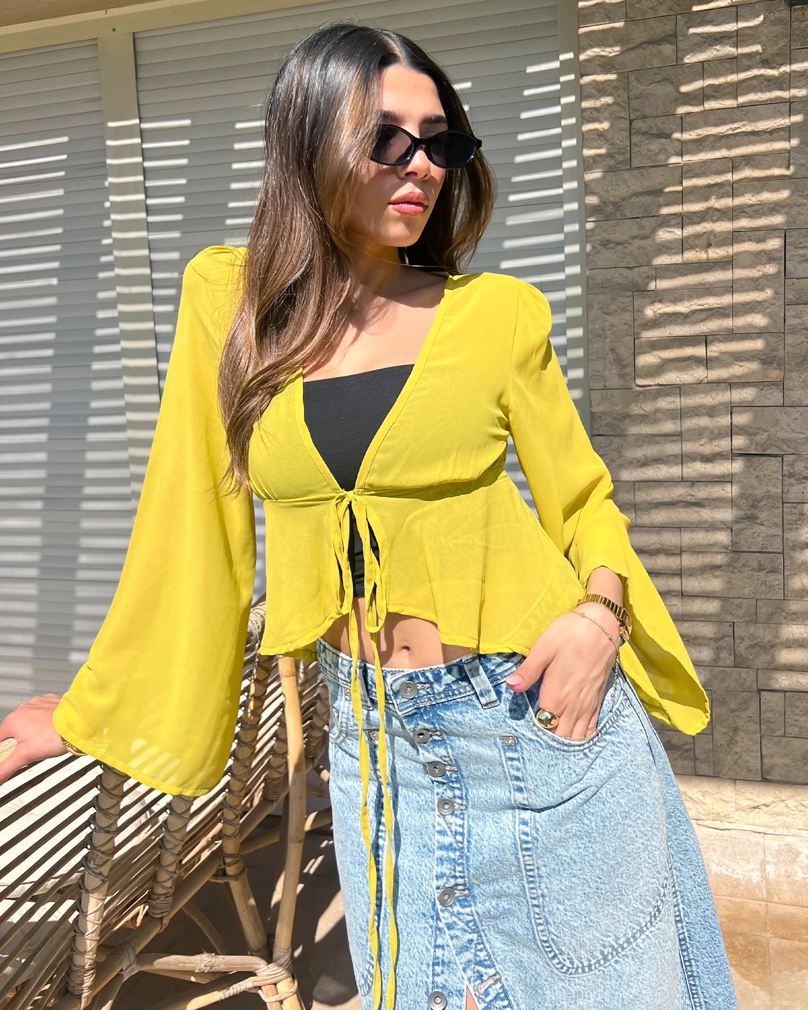 Apple Green Ruffled Chiffon Top