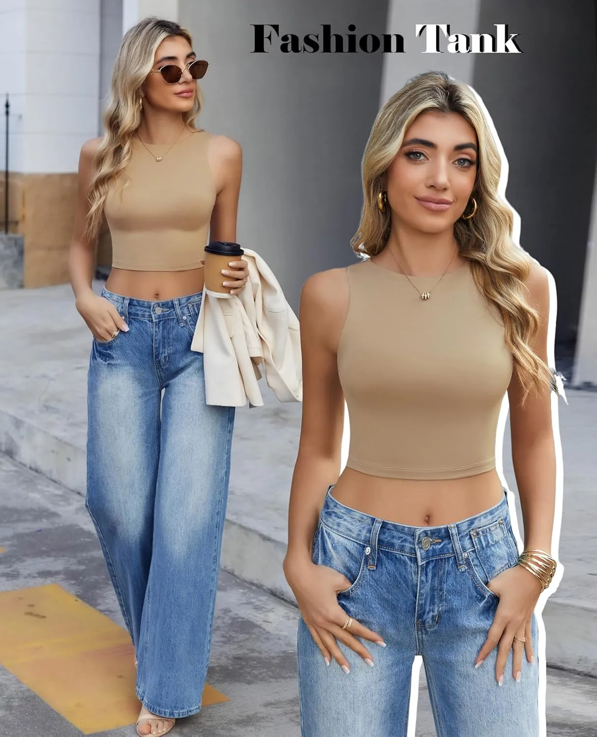 Avidlove Tank Top for Women Sleeveless Double Lined Crop Tops High Neck Racerback Camisole Summer Casual Slim Clothes