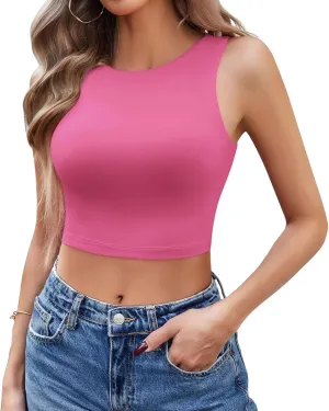 Avidlove Tank Top for Women Sleeveless Double Lined Crop Tops High Neck Racerback Camisole Summer Casual Slim Clothes