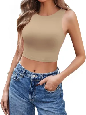 Avidlove Tank Top for Women Sleeveless Double Lined Crop Tops High Neck Racerback Camisole Summer Casual Slim Clothes