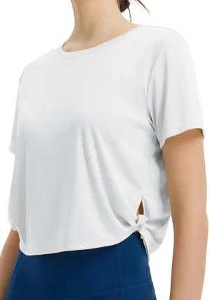 baleaf Women's Cropped Workout Tops Short Sleeve Athletic Running Shirts Loose Fit Quick Dry Yoga T-Shirts UPF 50 