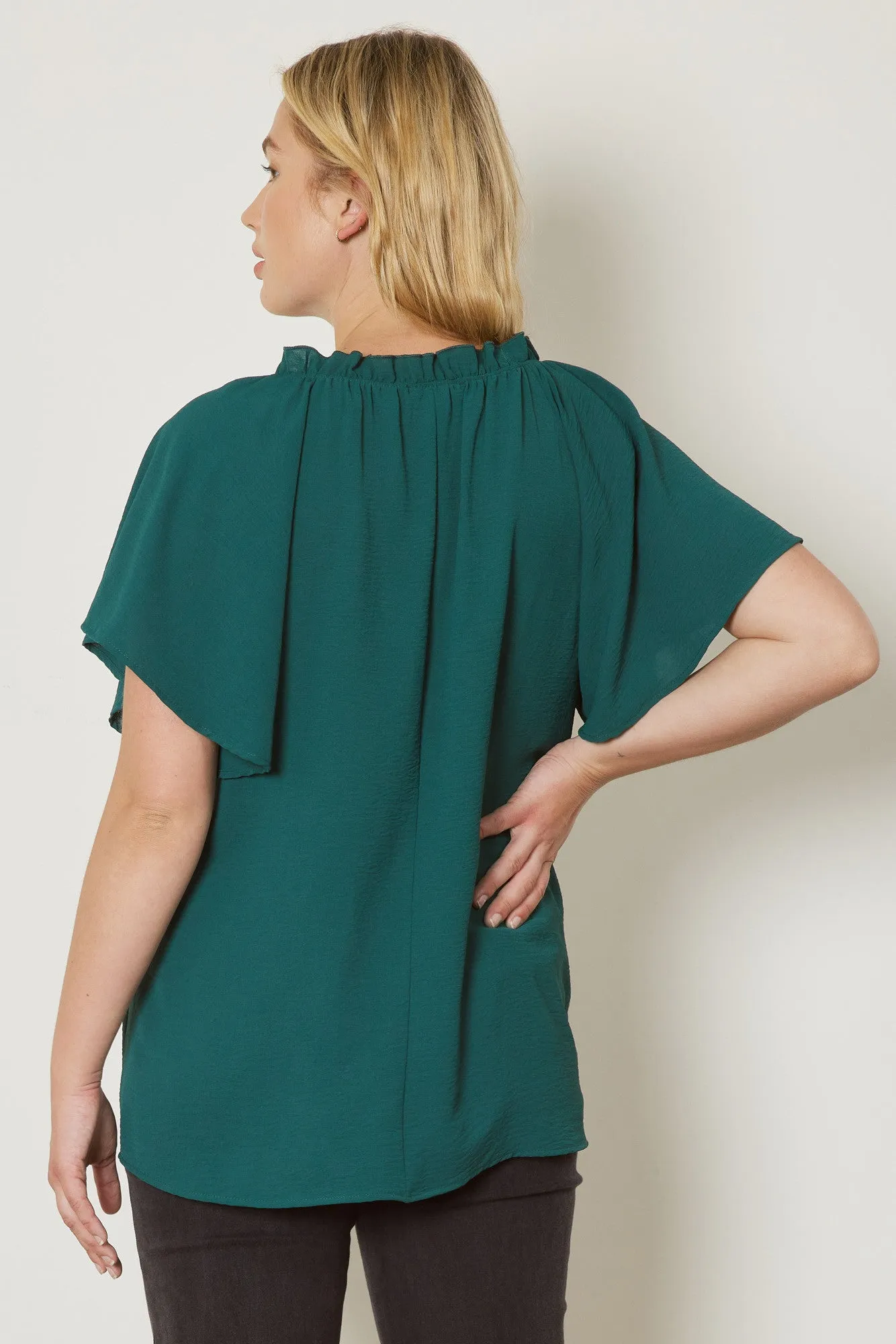 Basic Ruffle Sleeve V-Neck Blouse in Plus Size by Entro Clothing