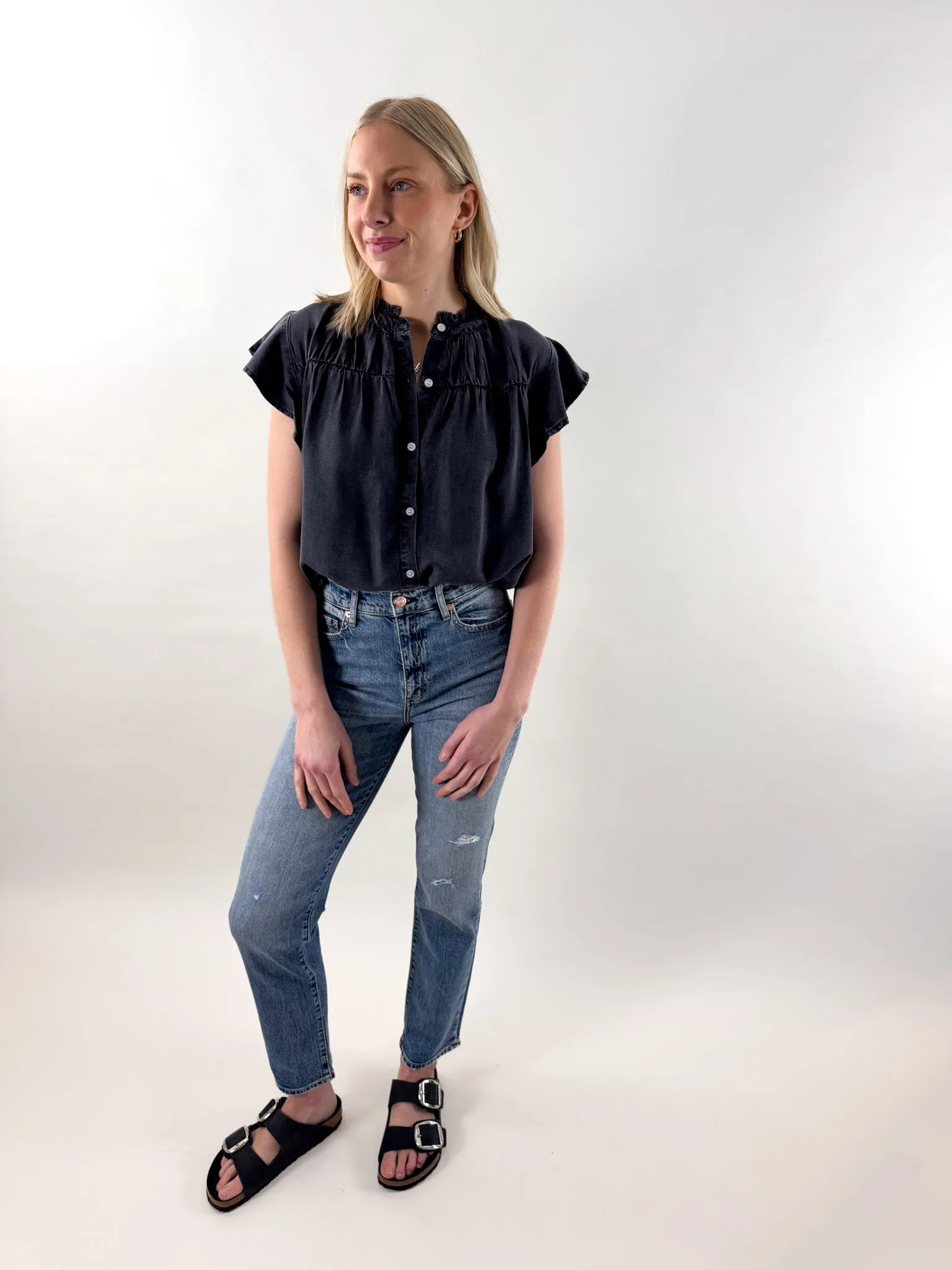 Becca Washed Black Button Blouse
