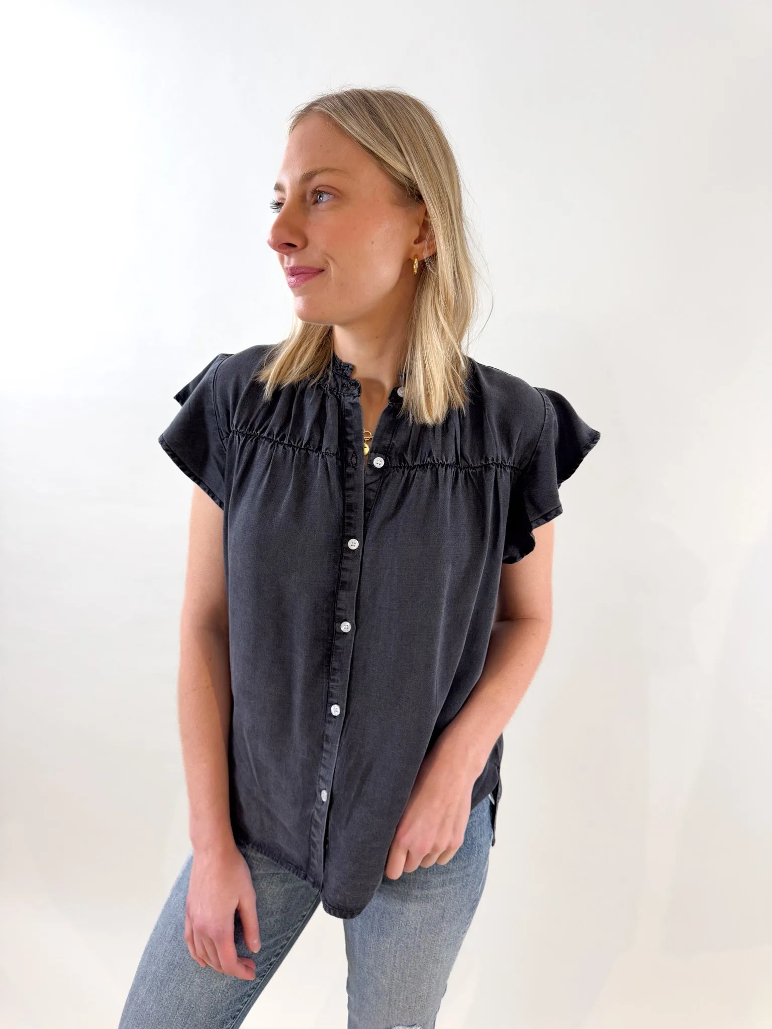 Becca Washed Black Button Blouse